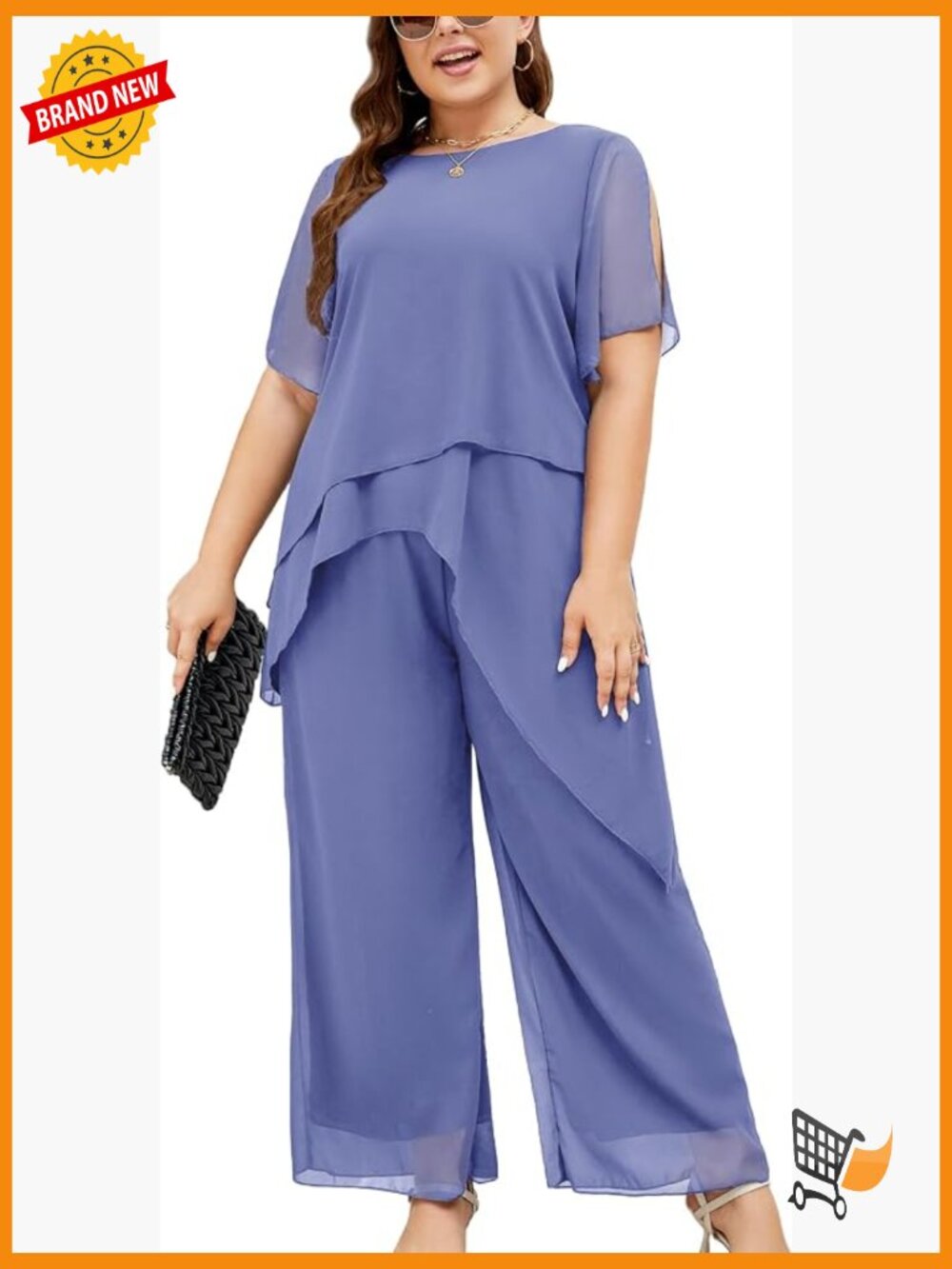 Plus Size Dressy Chiffon Pant Suit 2 Piece Wedding Formal Set